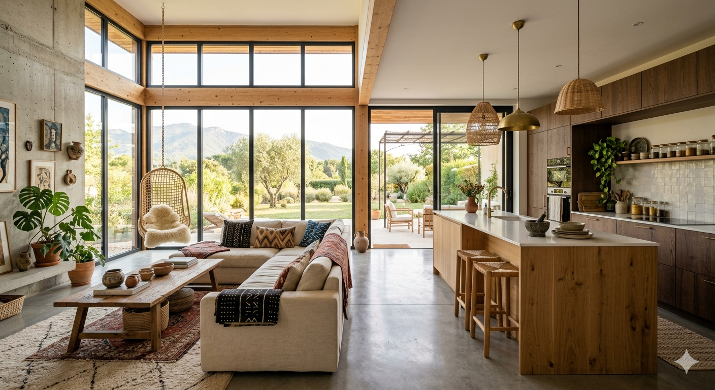 Interieur contemporain lumineux avec finitions haut de gamme et amenagement sur-mesure